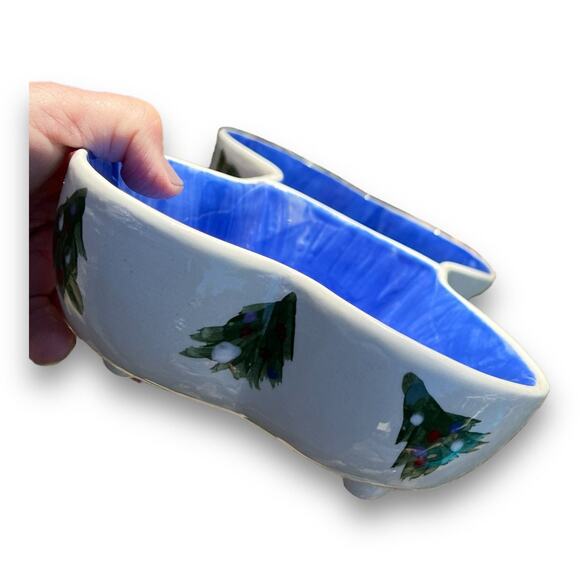 Dog Dish Shaped like a Bone with Christmas Trees & Blue Enterior - Picture 5 of 8